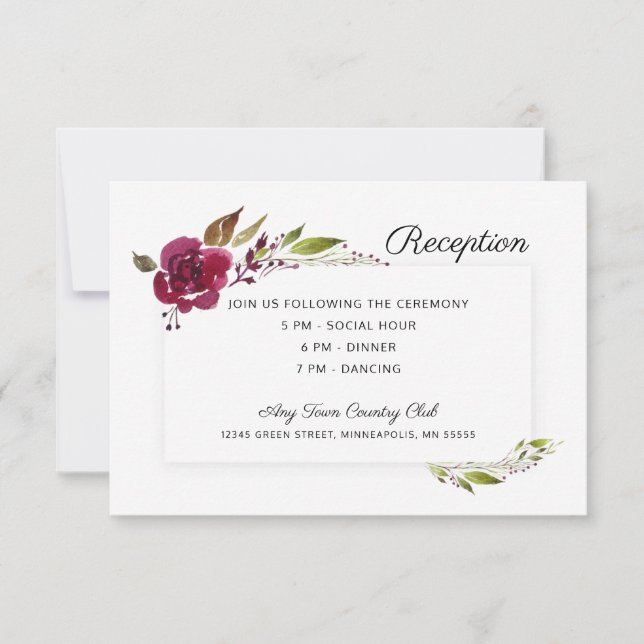 Burgund-Blume Hochzeitsempfang Einladung (Vorderseite)