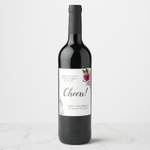 Burgund Blume jubeln Danke Hochzeit Weinetikett
