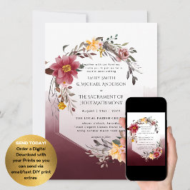 Burgund-Blume Katholische Hochzeit der Hochzeit de Einladung