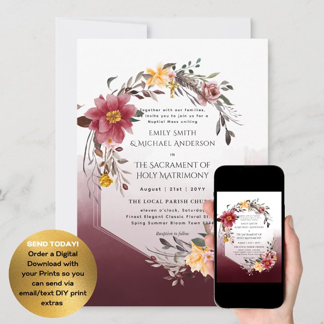 Burgund-Blume Katholische Hochzeit der Hochzeit de Einladung (Von Creator hochgeladen)