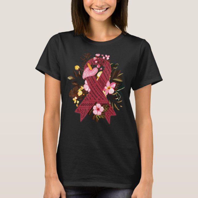 Burgund-Blume Multiples Myelom-Bewusstseinsband T-Shirt (Vorderseite)