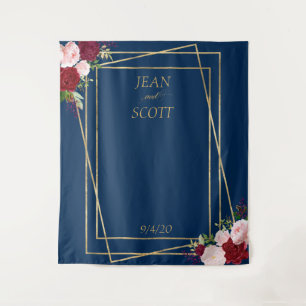 Burgund Blume Navy Gold Frame Rosa Rosa Wandteppich
