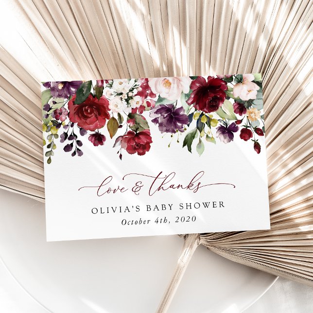 Burgund-Blume, rosa Blume, Boho, Babydusche Dankeskarte (Von Creator hochgeladen)