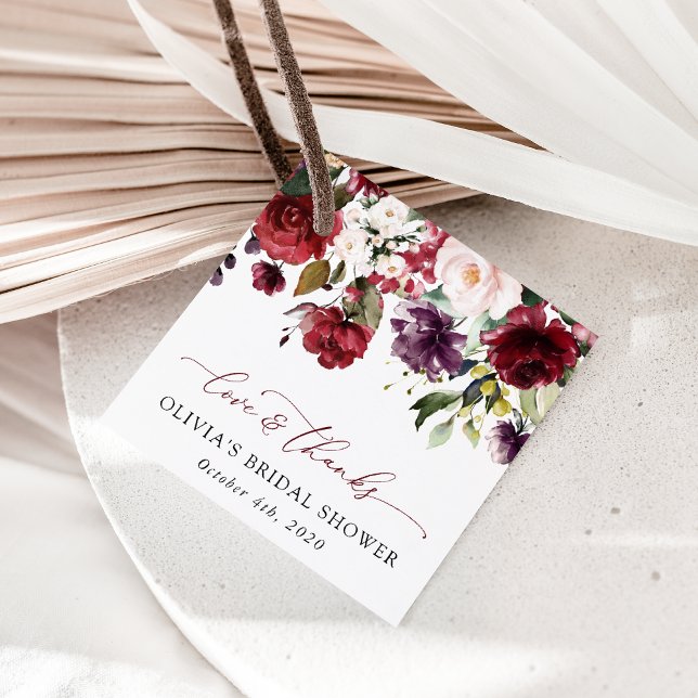 Burgund-Blume, rosa Blume, Boho-Brautparty Geschenkanhänger (Von Creator hochgeladen)