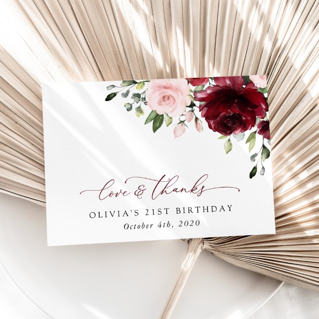 Burgund-Blume, rosa Blume, Boho, Geburtstag Dankeskarte (Von Creator hochgeladen)