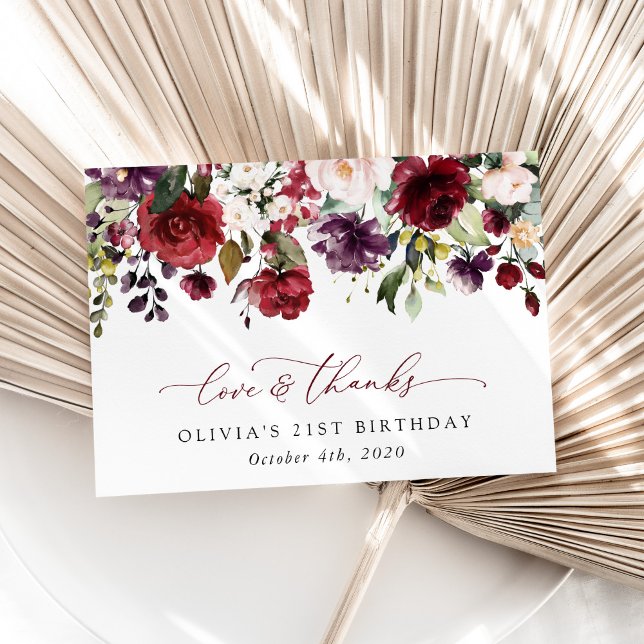 Burgund-Blume, rosa Blume, Boho, Geburtstag Dankeskarte (Von Creator hochgeladen)