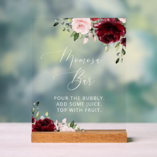 Burgund-Blume, rosa Blume, Boho, Momosa Bar Acrylschild
