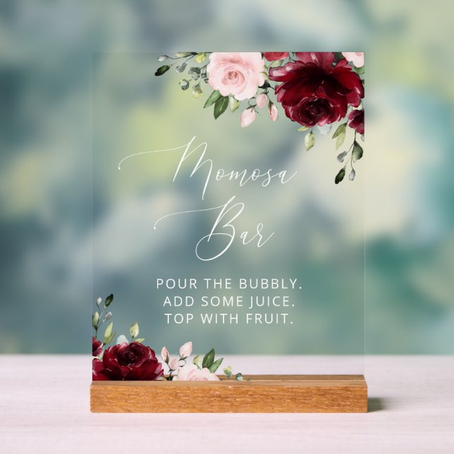 Burgund-Blume, rosa Blume, Boho, Momosa Bar Acrylschild (Neutral)
