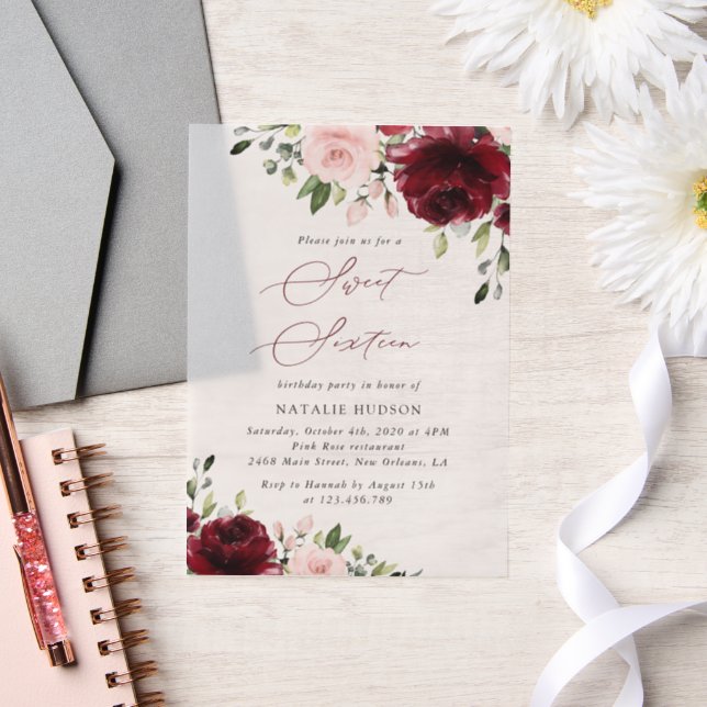 Burgund-Blume, rosa Blume, Boho, Sweet 16 (Hochzeit)