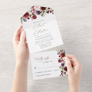 Burgund-Blume, rosa Blume, Boho, Sweet 16 All In One Einladung