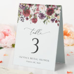 Burgund-Blume, rosa Blume, Boho-Tischnummern Tischaufsteller<br><div class="desc">Fügen Sie Ihrem Brautparty eine persönliche Touch mit diesen stilvollen und unvergesslichen Party hinzu! Das Design ist bordeauxrot,  rot und lila,  Aquarellfarben,  Blume und Grün auf weißem Hintergrund.</div>