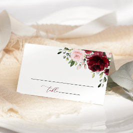 Burgund-Blume, rosa Blume, Grünpflanzen, Hochzeit Platzkarte