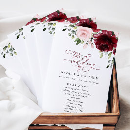 Burgund-Blume, rosa Blume, Hochzeitsprogramm