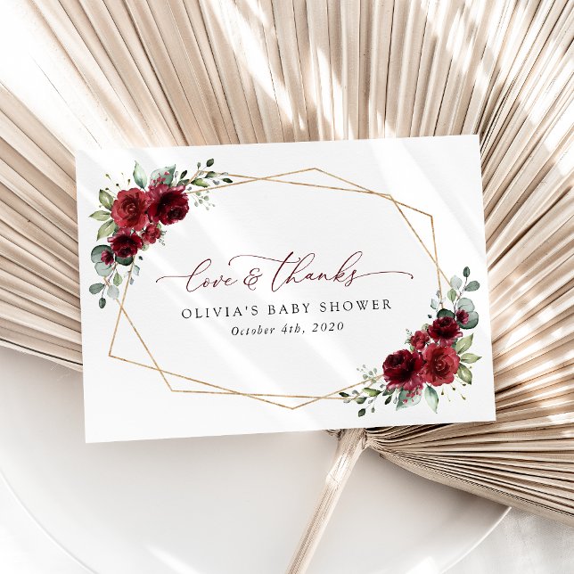 Burgund-Blume, Rote Blume, Babydusche Dankeskarte (Von Creator hochgeladen)