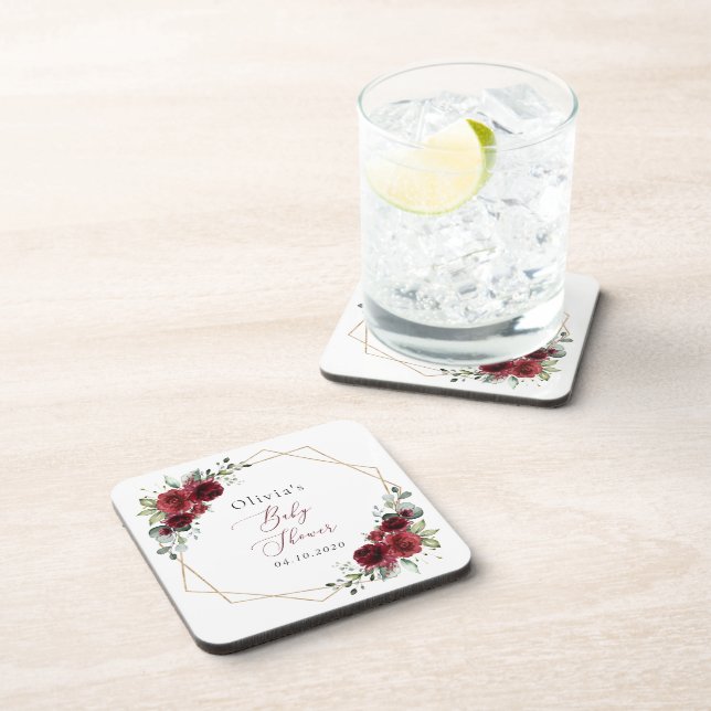 Burgund-Blume, Rote Blume, Babydusche Getränkeuntersetzer (Rechte Seite)