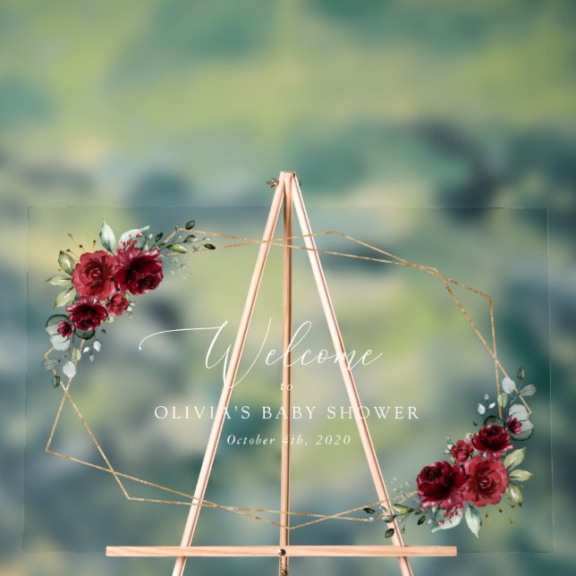 Burgund-Blume, Rote Blume, Babydusche Willkommen Acrylschild (Neutral)