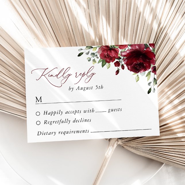 Burgund-Blume, Rote Blume, Blumenhochzeit RSVP Karte (Von Creator hochgeladen)