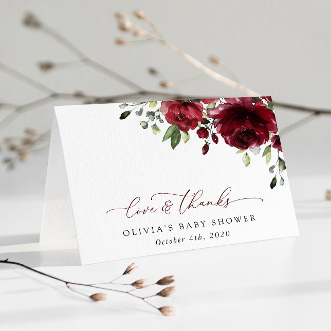 Burgund-Blume, Rote Blume, Boho, Babydusche Dankeskarte (Von Creator hochgeladen)