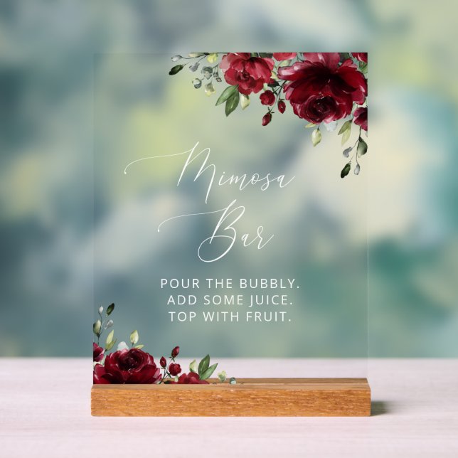 Burgund-Blume, Rote Blume, Boho, Mimosa-Bar Acrylschild (Neutral)