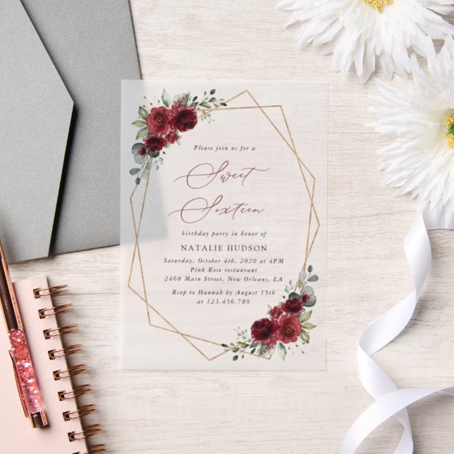 Burgund-Blume, Rote Blume, Boho, Süße 16 (Hochzeit)