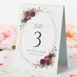 Burgund-Blume, Rote Blume, Boho, Tischnummern Tischaufsteller