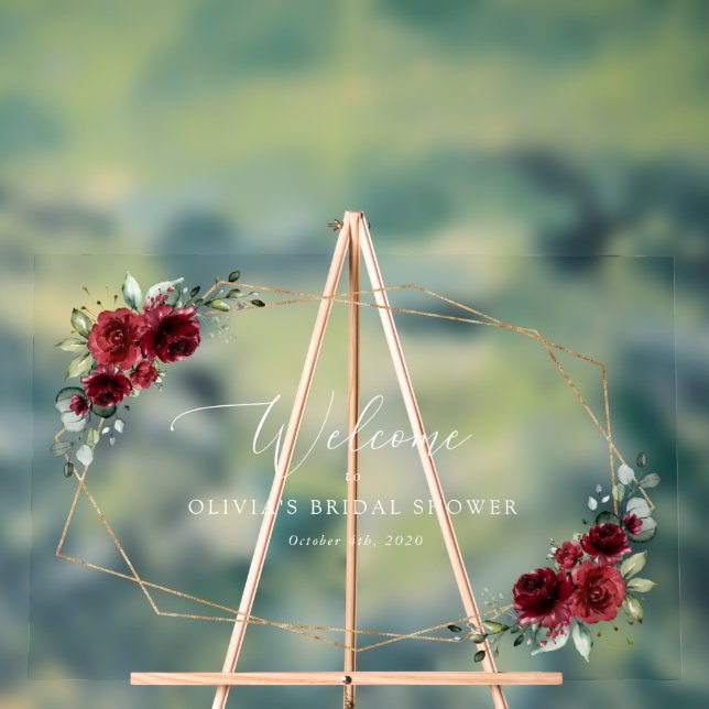 Burgund-Blume, Rote Blume, Bridal Willkommen Acrylschild (Neutral)