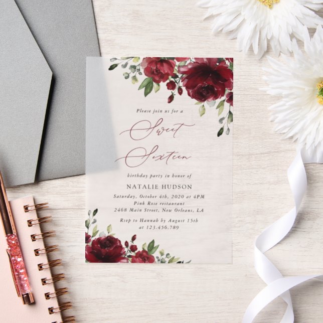 Burgund-Blume, Rote Blume, Grüne, Süße 16 (Hochzeit)