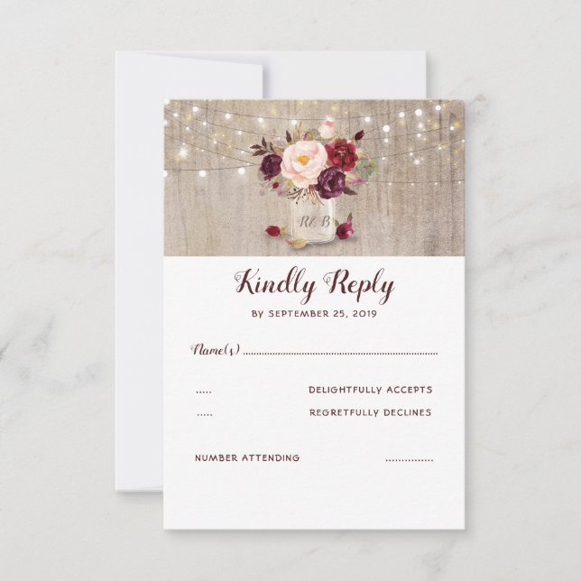 Burgund Blume Rustikale UAWG RSVP Karte (Vorderseite)