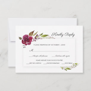 Burgund Blume und Grüne Hochzeit RSVP Karte
