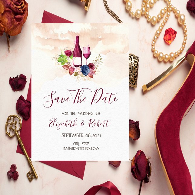Burgund Blume Weinverkostung Watercolor Save The Date (Von Creator hochgeladen)