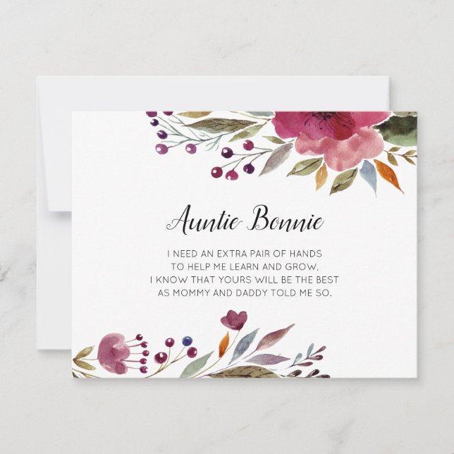 Burgund-Blume werden Sie mein Godmuttervorschlag s Einladung (Vorderseite)