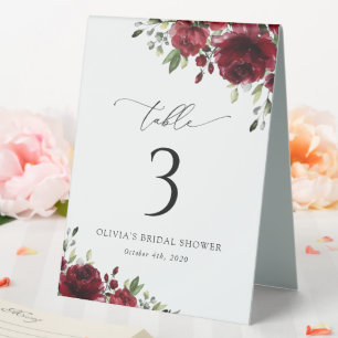 Burgund Blumen, Rote Blumen, Boho, Tischnummern Tischaufsteller