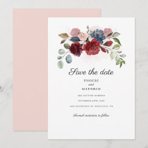 Burgund Blumen Rustikale Vegetation Moderne Save The Date