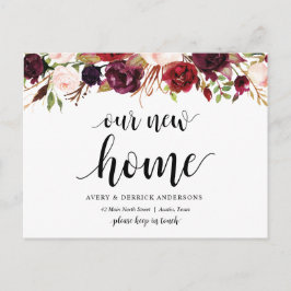 Burgund Blumen, unsere neue Zuhause-Adresse Ankünd Postkarte