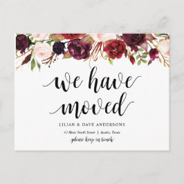Burgund Blumen, Wir haben die Ankündigung verschob Postkarte