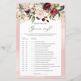 Burgund Blumenboho Was der Bräutigam sagte Spiel