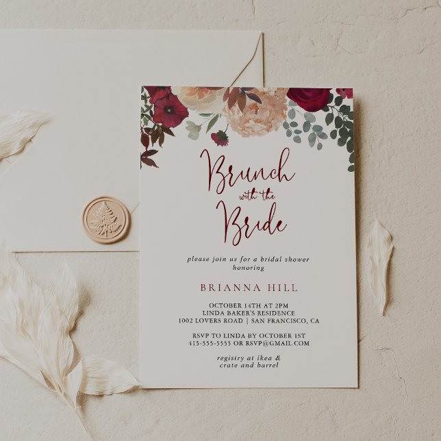Burgund Blumenbrunch mit Brautdusche Einladung (Von Creator hochgeladen)