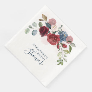 Burgund Blumengrün Brautparty Serviette