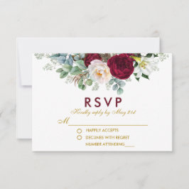 Burgund Blumengrün Gold Wedding RSVP