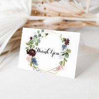 Burgund Blumengrün Hochzeit Danke Karte