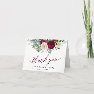 Burgund Blumengrün Kalligrafie Hochzeitsnotiz Dankeskarte