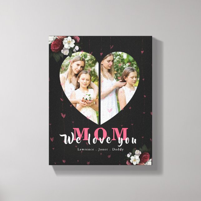 Burgund Blumenherz Gestaltetes Geschenk für Mutter Leinwanddruck (Vorderseite)