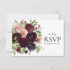 Burgund & Blush Bloral mit Mahlzeit Option Hochzei RSVP Karte