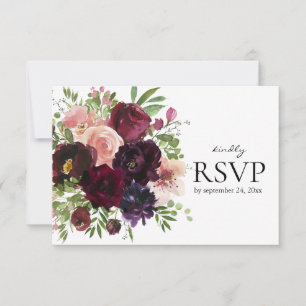 Burgund & Blush Bloral mit Mahlzeit Option Hochzei RSVP Karte