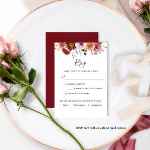 Burgund Blush Bloral mit/ohne Mahlzeit RSVP Card