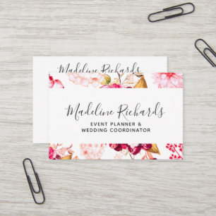 Burgund & Blush Bloral mit Social Media Icons Visitenkarte