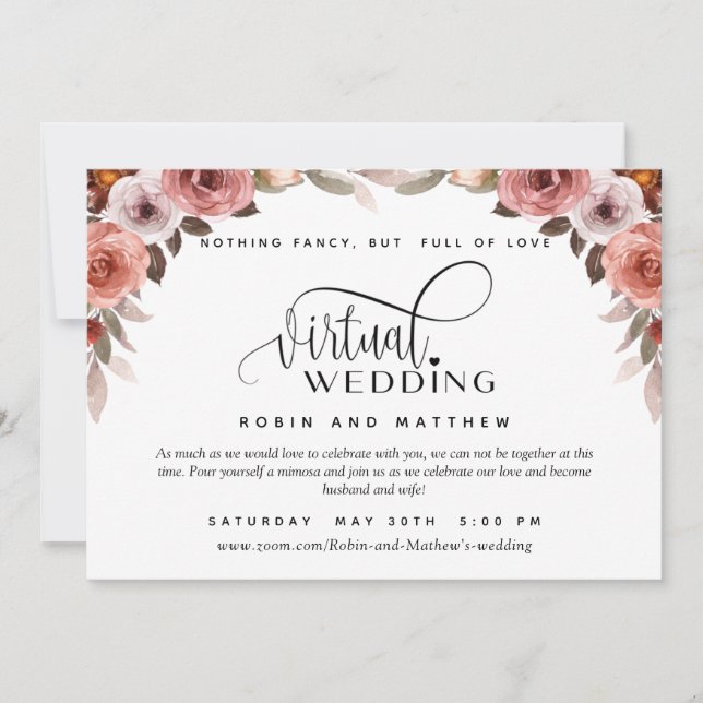 Burgund Blush Bloral, Online Virtual Wedding Einladung (Vorderseite)