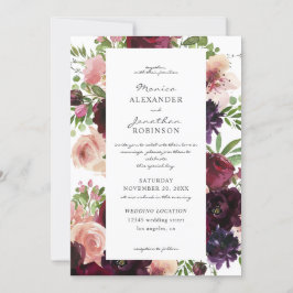 Burgund & Blush Bloral Wedding auf White V2 Einladung