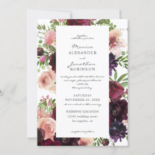 Burgund & Blush Bloral Wedding auf White V2 Einladung