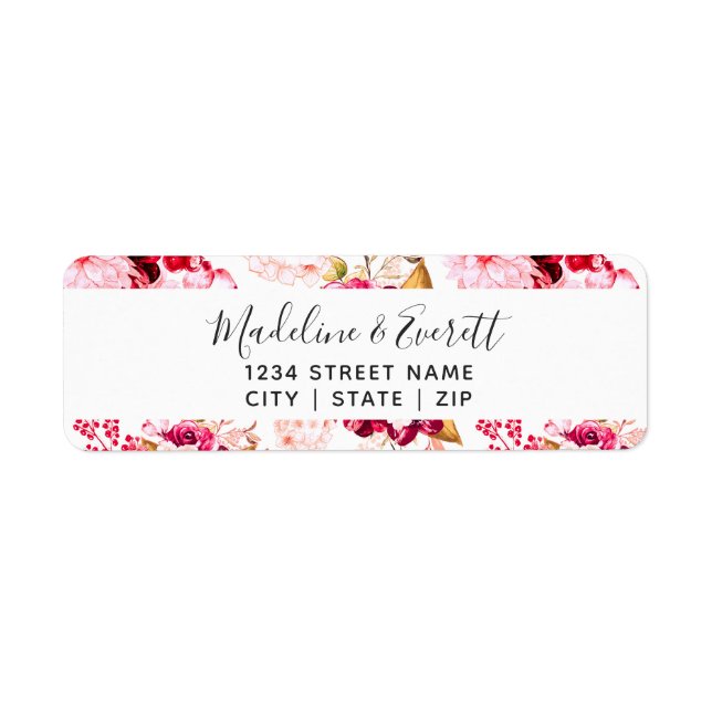 Burgund & Blush Bloral Wedding Rücksendeadresse (Vorne)